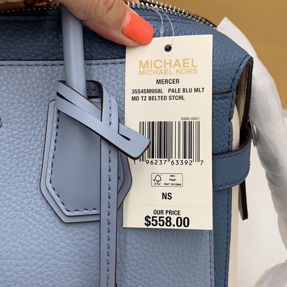 MICHAEL KORS Mercer Md Top Zip Color-Block Belted Satchel Crossbody Purse MK - Picture 15 of 15